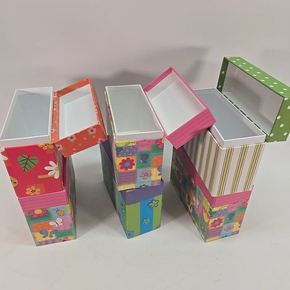 6 Decorative Storage Boxes Floral  Cardboard‎ Gift Box Attached Lid  8 x 4 x 6